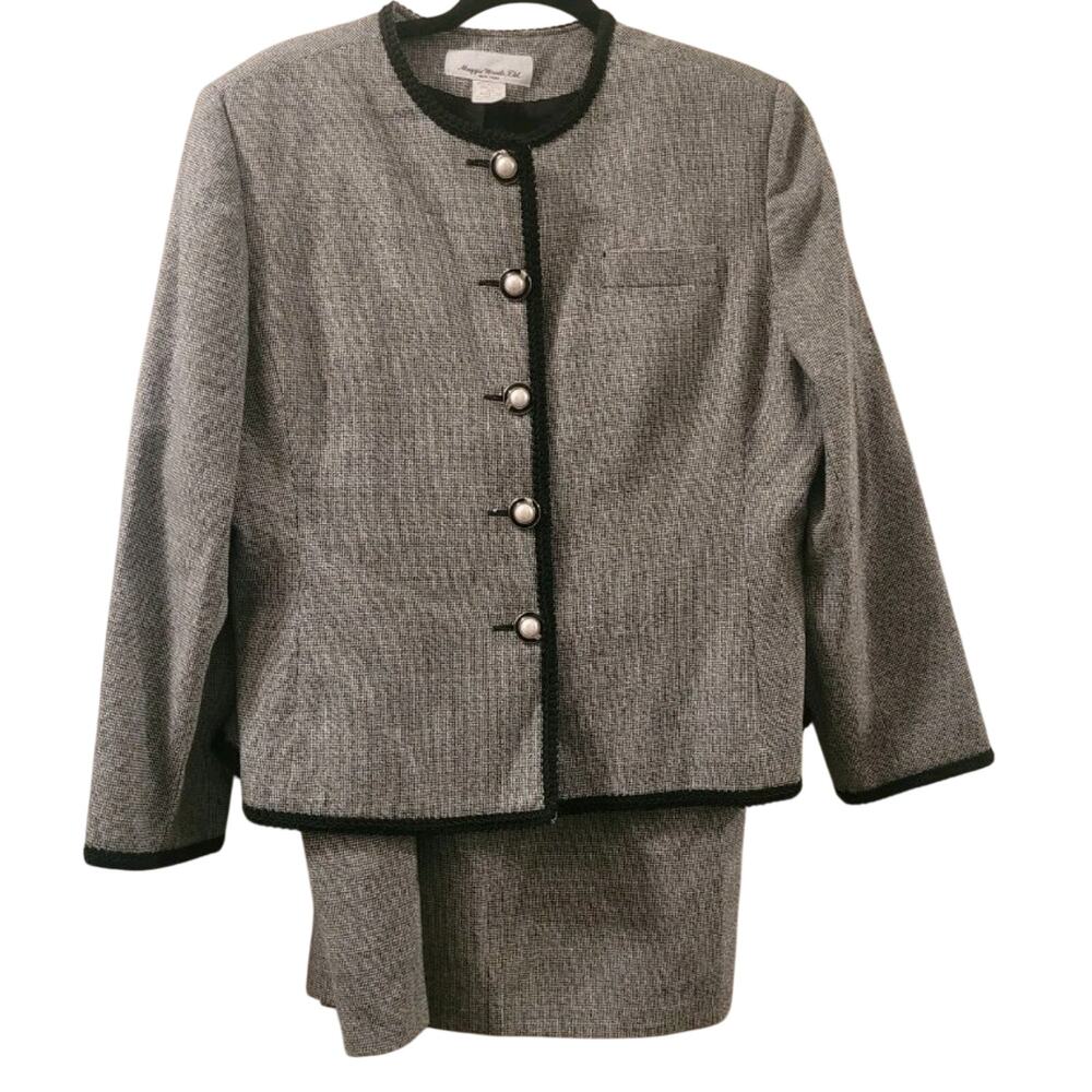 Vtg Maggie Woods Tweed Two Piece Blazer Skirt Set Office Professional 14P USA